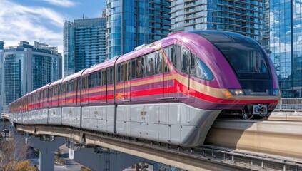 Naklejka premium Elevated monorail train in urban cityscape