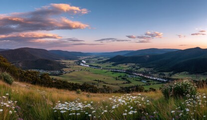 Panoramic vista of a valley at sunset (1)