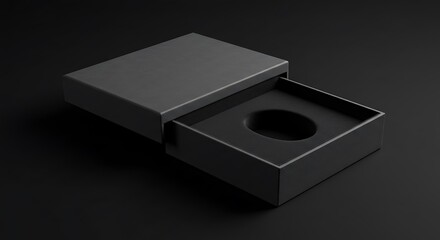 Mockup a dark gray open box with a foam insert on a black background for commercial usage