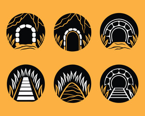Vector Set of Animal Burrow or Cave Entrance Logo Icon Design