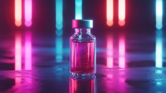 vil neon glowing stylized animation of a vaccine vial