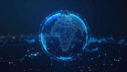 A detailed digital rende of the Earth surrounded by a network of interconnected lines representing global data and connectivity now.