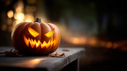 Expertly carved Halloween pumpkin menacing expression sharp teeth glowing warm light transparent background professional pumpkin carving templates jack o lantern design ideas blur