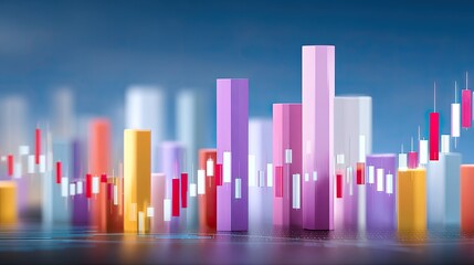 Fototapeta premium Abstract Financial Chart with Colorful Bar Graphs and Candlestick Indicators on a Blurred Background for Investment Analysis