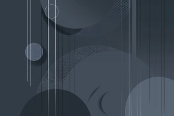 Abstract grayscale artwork featuring overlapping circles and vertical lines, creating a layered and textured effect with varying shades of gray