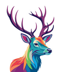 Colorful Deer Head Vector Illustration – Modern Pop Art Style.