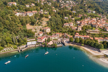 Aerial View of Colmegna Village on Lake Maggiore Coast, Luino, Lombardy, Italy