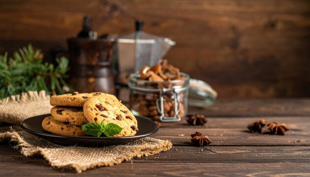 Delicious Chocolate Chip Cookies on Rustic Wooden Table