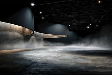 Dark, futuristic space with curved walls