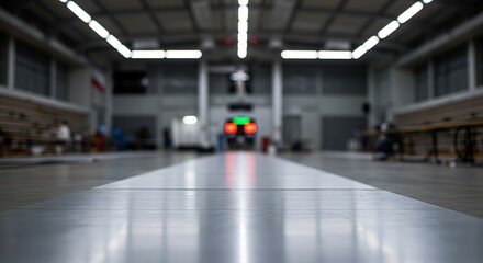 Mockup empty fencing piste with a blurred background of a sports hall for commercial usage