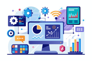 Futuristic AI Technology Holographic Interface with Data Analytics on Laptop Workspace