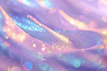 An abstract image featuring a soft, flowing fabric with iridescent glitter, creating a dreamy, ethereal effect.  Pastel hues and bokeh lights enhance the magical feel