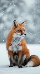 Fototapeta premium Winter Fox in Snowy Landscape.