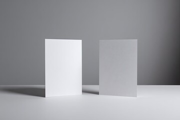 Two blank cards, one white, one light gray, on a light gray surface
