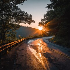 Scenic mountain road at sunrise