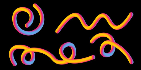 Abstract Color Rainbow Gradient Shapes Set. Graphic with Wavy Lines in Bright Colors. Colorful Fluid Wave Pattern. Squiggly Design Elements.