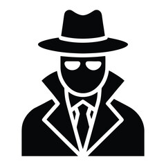 Black and white retro cartoon illustration of a handsome old detective smiling in a suit and hat