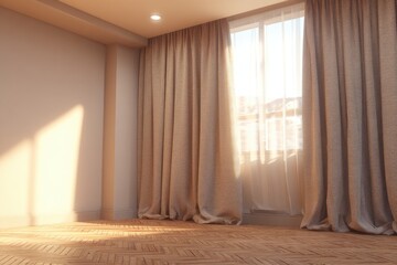 Empty room with sunlight streaming through a window