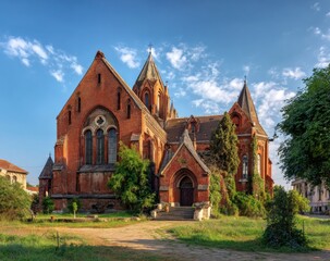 Old brick church in sunlight