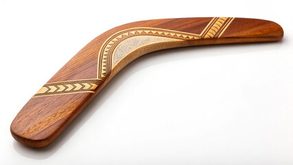  Traditional wooden boomerang on white background
