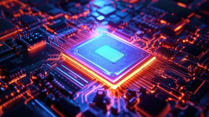 Obraz premium innovation holographic style processor socket illumination