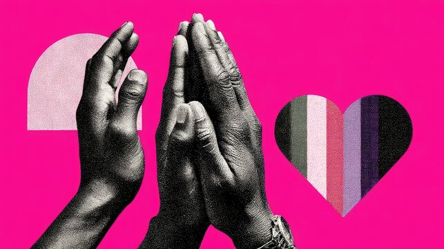 Praying hands pink background prayer and love symbol