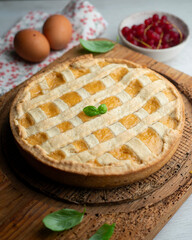 Italian crostata cake filled with ricotta cheese.