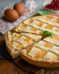 Italian crostata cake filled with ricotta cheese.