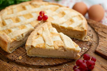 Italian crostata cake filled with ricotta cheese.