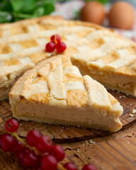 Italian crostata cake filled with ricotta cheese.