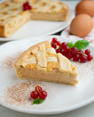 Italian crostata cake filled with ricotta cheese.