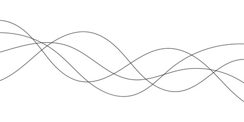 Thin line wavy abstract vector background. Curve wave seamless pattern. Line art striped graphic template. Vector illustration