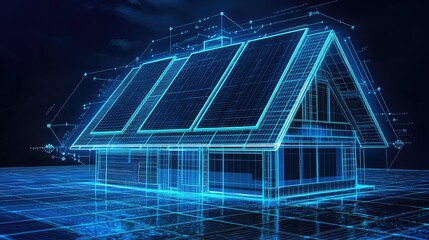 efficiency high tech futuristic solar panel scan on house