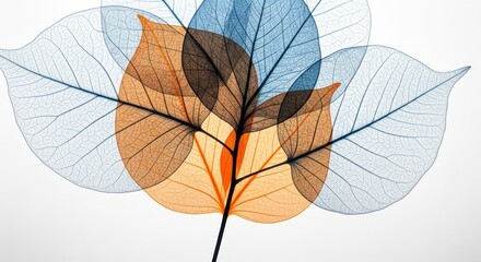 Delicate translucent leaves layered in warm and cool tones, showcasing intricate vein patterns.