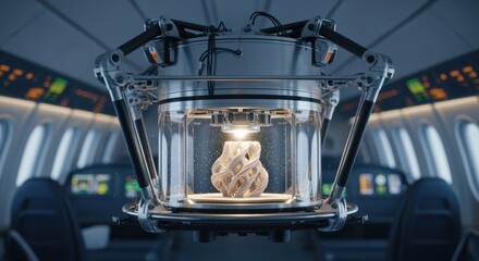 Zerogravity 3D printer in midoperation inside a flight rig demonstrating layerbylayer additive fabrication without gravitational interference.