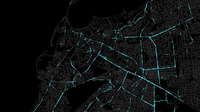 Urban Traffic Flow Map Simulation in Luanda, Angola, GPS Smart city route Transportation