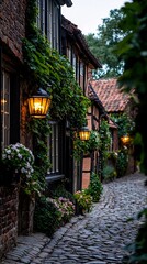 Fototapeta premium Lights and greenery on ancient streets