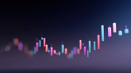 Colorful Candlestick Chart with Abstract Visualization of Financial Trends and Data Analysis in Deep Background