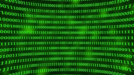 A close-up of a screen displaying binary code in green color. Rows of ones and zeros in a binary pattern create a digital data backdrop. - Powered by Adobe