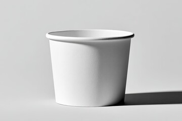 Empty white disposable paper cup on a plain gray background