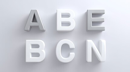 Three-Dimensional Letters A B C N Arranged Creatively on Soft White Background for Modern Graphic Design Use