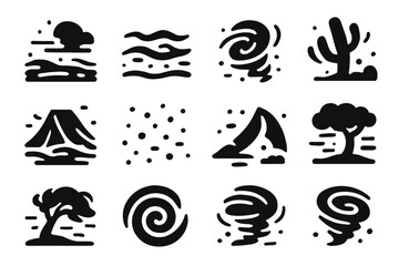 Obraz premium Covered dust tree sandstorm lone vector cactus set sand obscured bent icon