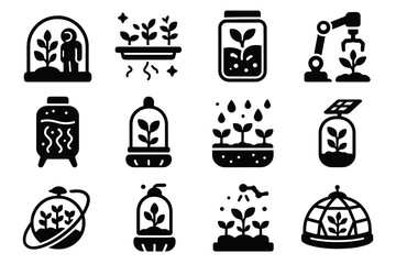 Icon sprout icons rack vector sealed dome space bioreactor orbital solar farming
