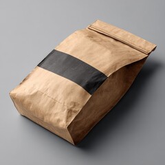 Brown paper bag with black band, angled view