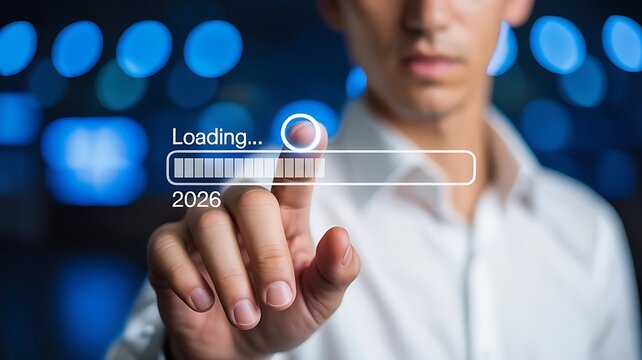 Futuristic Year Transition Interface – Digital Shift from 2025 to 2026 with Loading Animation