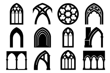 Set tracery motif shadow gothic layered icon cloister intersection mullions vector rose