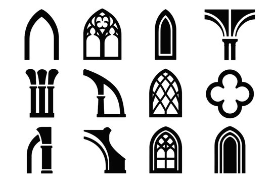 Clustered lancet inset column icon support cathedral window arch profile vector gothic