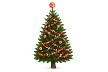 Christmas tree featuring candy decorations and lollipops, creating a sweet, festive holiday experience. Transparent background