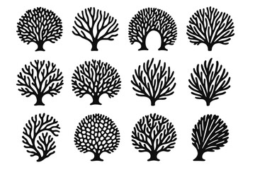 Shape curled fringe collection icon underwater fan reef botanical design vector coral