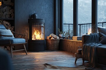 Cozy winter living room with a fireplace